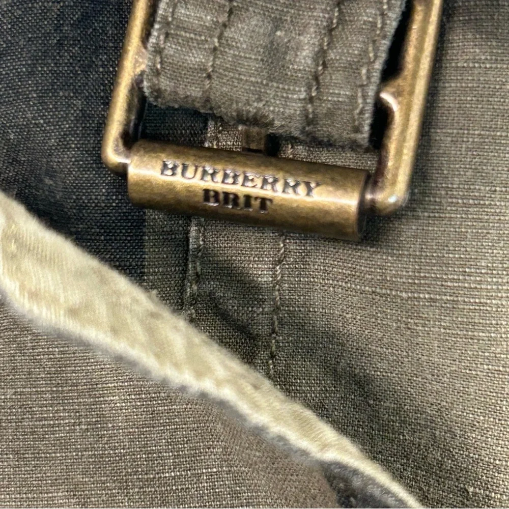 Burberry Brit Check Trench Coat Jacket double breasted Short Linen green belted - Picture 6 of 16